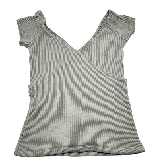 abbeline Women's Medium Ribbed Wrap Top Cap Sleeves in Sage - Picture 8 of 9